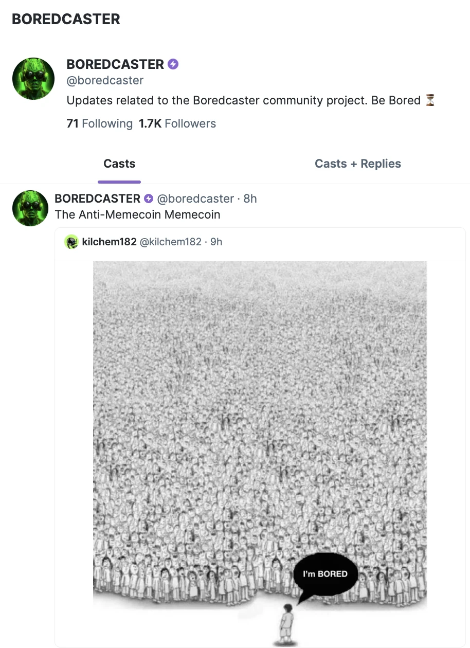 BORED：一个160万粉丝的KOL，发起了反Memecoin的Meme项目 第4张